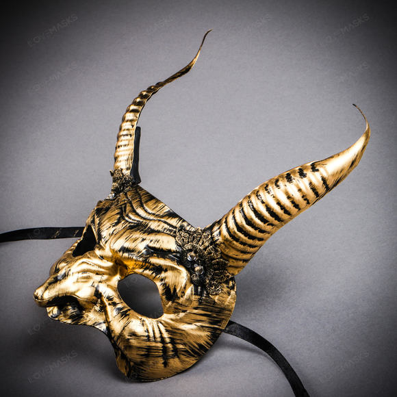 Goblin Devil Long Horn Eyes Mask - Black Gold - Picture 3 of 5